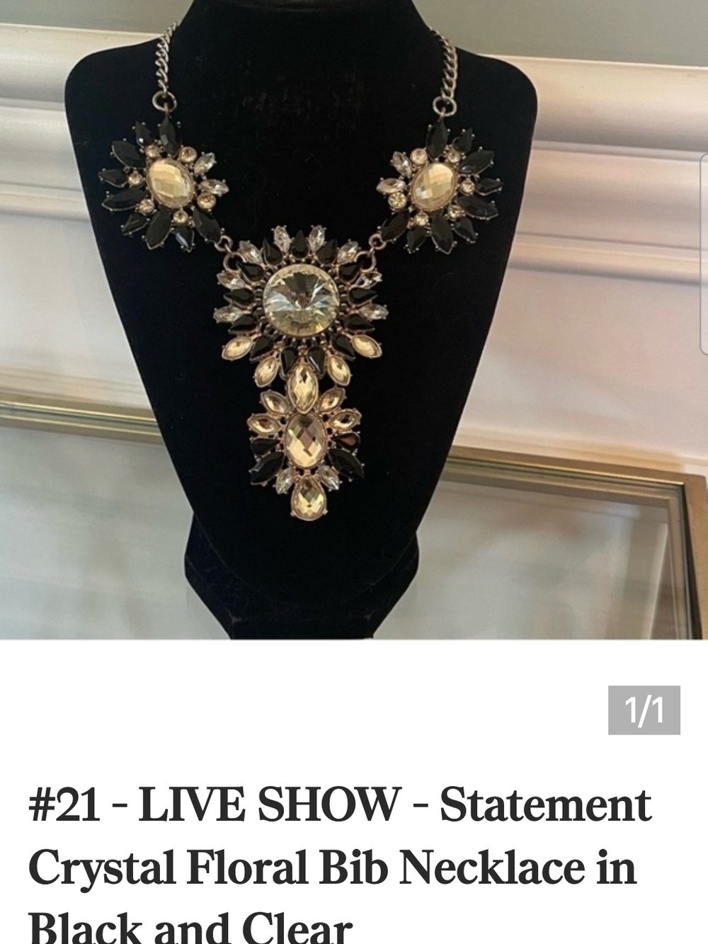 Vintage Statement Crystal Floral Bib Necklace - Black and Clear